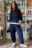 Terry B Lantern Sleeve Sweatshirt Navy